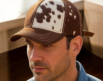 Brown White Pony Hair Leather Trucker Cap, Handmade Cowhide  display picture 1