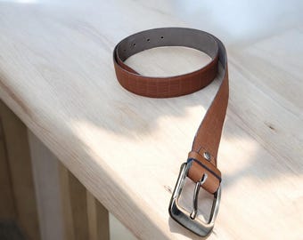 ERL Logo Croco Effect Leather Belt Dark Brown Crocodile Embossed