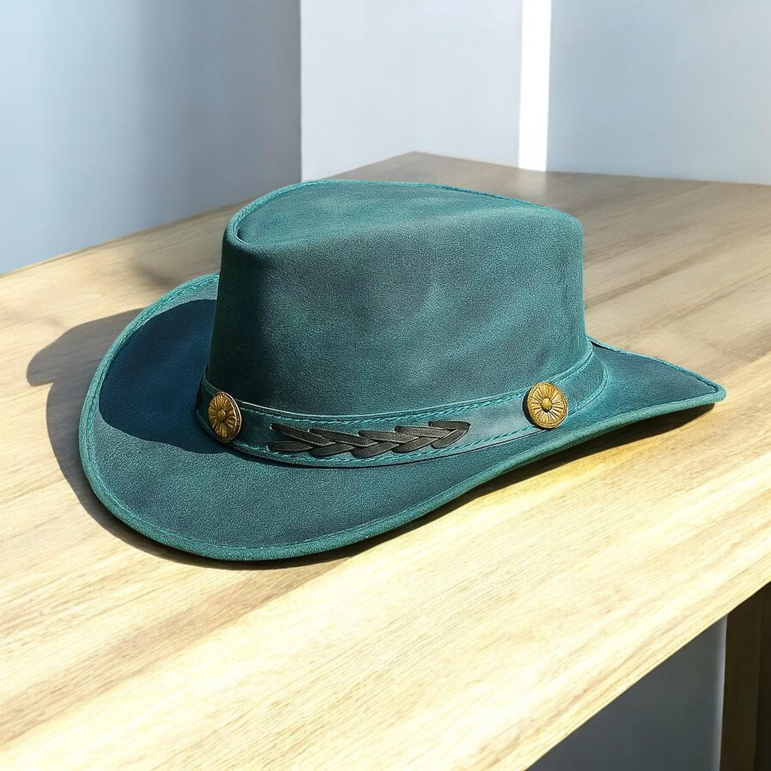 Vintage Leather Outback Dusty Blue Cowboy Hat Wagga Wagga | Leather Hats by Outback Trading Company  main image 3