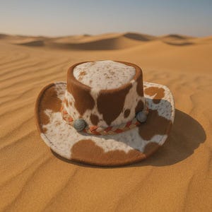 Genuine Cowhide Leather Safari Hat | Brown White Hair‑on‑Hide Outback Hat | Wide Brim Cowboy Hat | Handmade Pony Skin Western Hat | Mens Hat