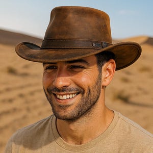 Men’s Brown Distressed Leather Outback Hat | Wide Brim Cowboy Hat | Vintage Safari Bush Hat | Handmade Western Leather Hat | gift for him