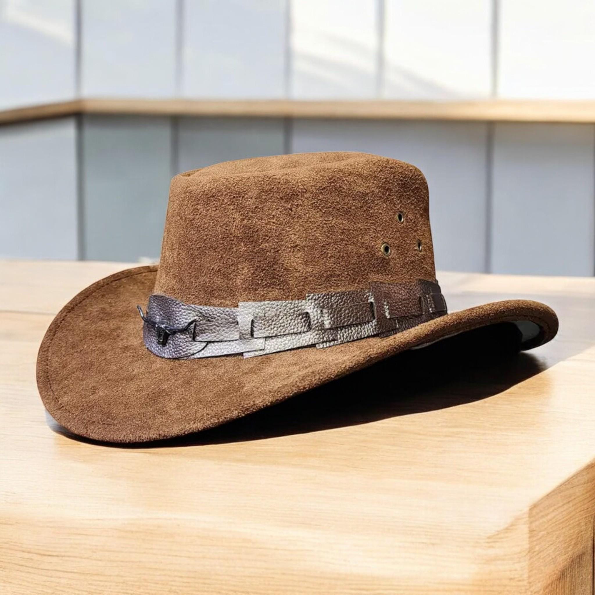 Handmade Brown Suede Leather Cowboy Hat: Wide Brim Western  display picture 1