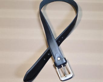 Handmade Black Genuine Leather Belt, Classic Style, Men's Formal Dress Belt