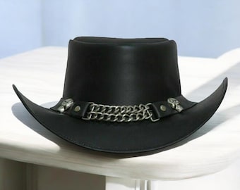 Black Leather Skull Cowboy Hat: Gothic Steampunk Western Hat