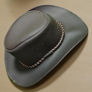 Handmade Dark Brown Leather Outback Hat: Wide Brim Cowboy Style