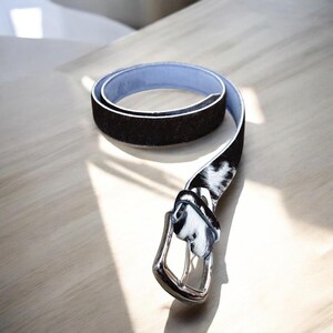Handmade Pony Hair Belt, Cowhide Leather, Black White Hair  display picture 2