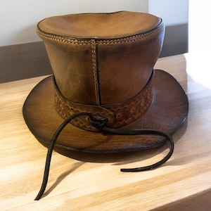 Steampunk Leather Top Hat: Handmade Cowhide Gothic Costume