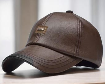 Handmade Leather Cap, Brown Cowhide, Casual Everyday Wear, Unisex Style