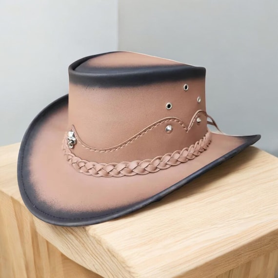 2 Faux Leather Western Cowboy Hat – Brown & Black | Heart Concho Western Express Black Felt Finish Western Cattleman Hat with  main image 4