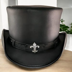 Men Black Leather Top Hat | Cowboy Hat | Handmade Steampunk Victorian Hat | Gothic Western Costume Hat | Genuine Cowhide Leather Hat | hat