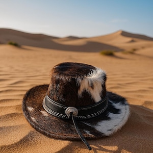 Men’s Brown Hair‑on‑Hide Cowboy Hat | Genuine Pony Skin Outback Hat | Western Ranch Leather Hat | Handmade Desert Safari Hat | gift for him