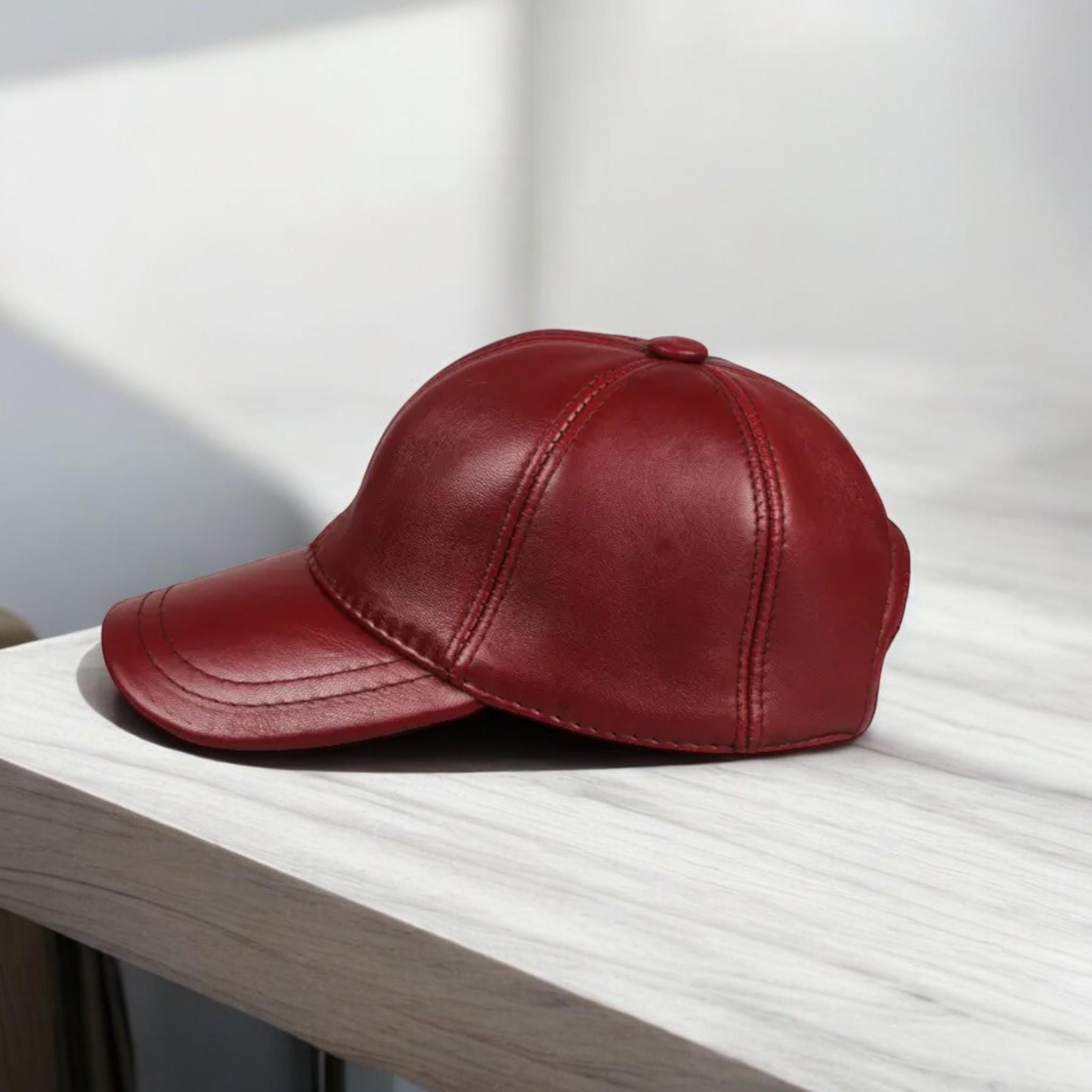 Genuine Leather Cap, Baseball Cap, Deep Red, Handmade  display picture 3