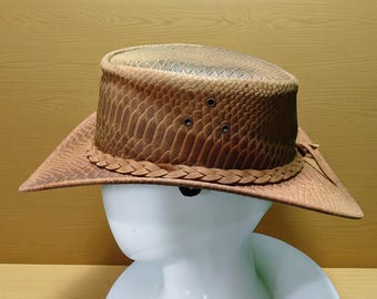 Faux Snakeskin Leather Outback Hat: Wide Brim Western Cowboy Style