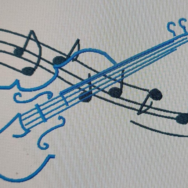 Machine Embroidery File,Violin with musical notes FILE only. 2 Colors, 7 formats, incl. pes, exp, dst, hus, jef, sew, tap, vp3, xxx 3 sizes.