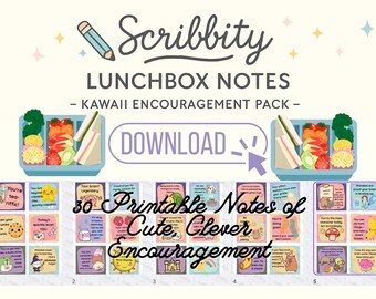 Notes Kawaii pour la boîte à lunch : 30 jolies cartes d’encouragement aux couleurs pastel (téléchargement numérique)