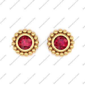 Single Ruby Stone Stud Earrings 14K Yellow Gold Minimalist Studs, Party Wear Jewelry Birthday Gift, Gift for Her