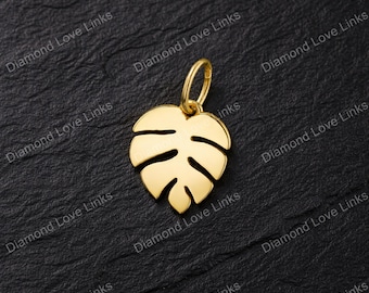 14k Gold Monstera Leaf Charm, Tropical Botanical Pendant, Swiss Cheese Plant Jewelry