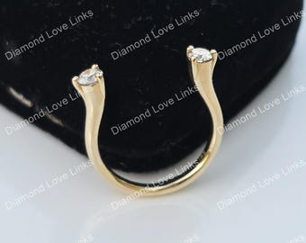 Minimalist Diamond Open Ring | 14k Yellow Gold, Modern U Shape