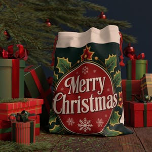 Merry Christmas Gift Bag, Holiday Gift Wrap, Festive Tote, Xmas Party Favor, Eco-Friendly Pouch