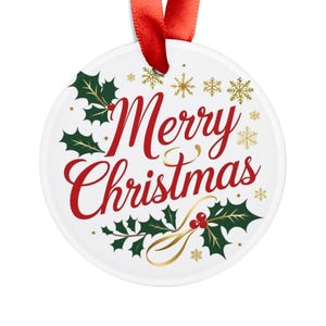 Merry Christmas Acrylic Ornament, Holiday Decor, Tree Decoration, Christmas Gift, Seasonal Keepsake