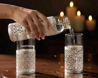 German Silver Water Bottle Glass Set – Luxury Drinkware Gift, Wedding & Festive Gift | Gayatri Heritage