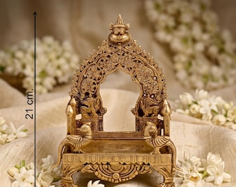 Brass Kirtimukha Singhasan Throne | Royal Hindu Deity Idol Stand, Handcrafted Pooja Room Decor