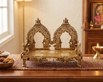 Handcrafted Brass Pooja Singhasan | Hindu Deity Seat for Home Temple, Mandir Decoration