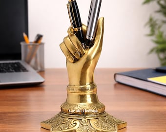 Handcrafted Brass Hand Pen Holder – Elegant Desk Organizer