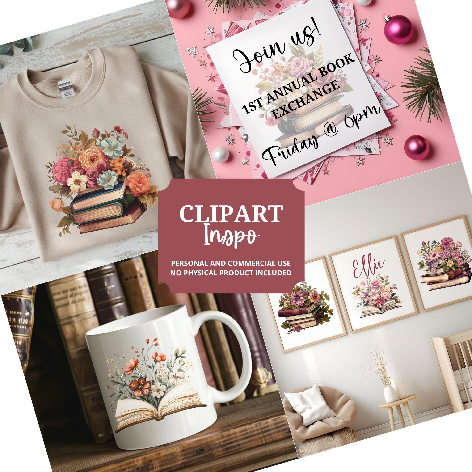 Floral Bookish PNG Clipart Set Cozy Reading Aesthetic Flowers Books ...