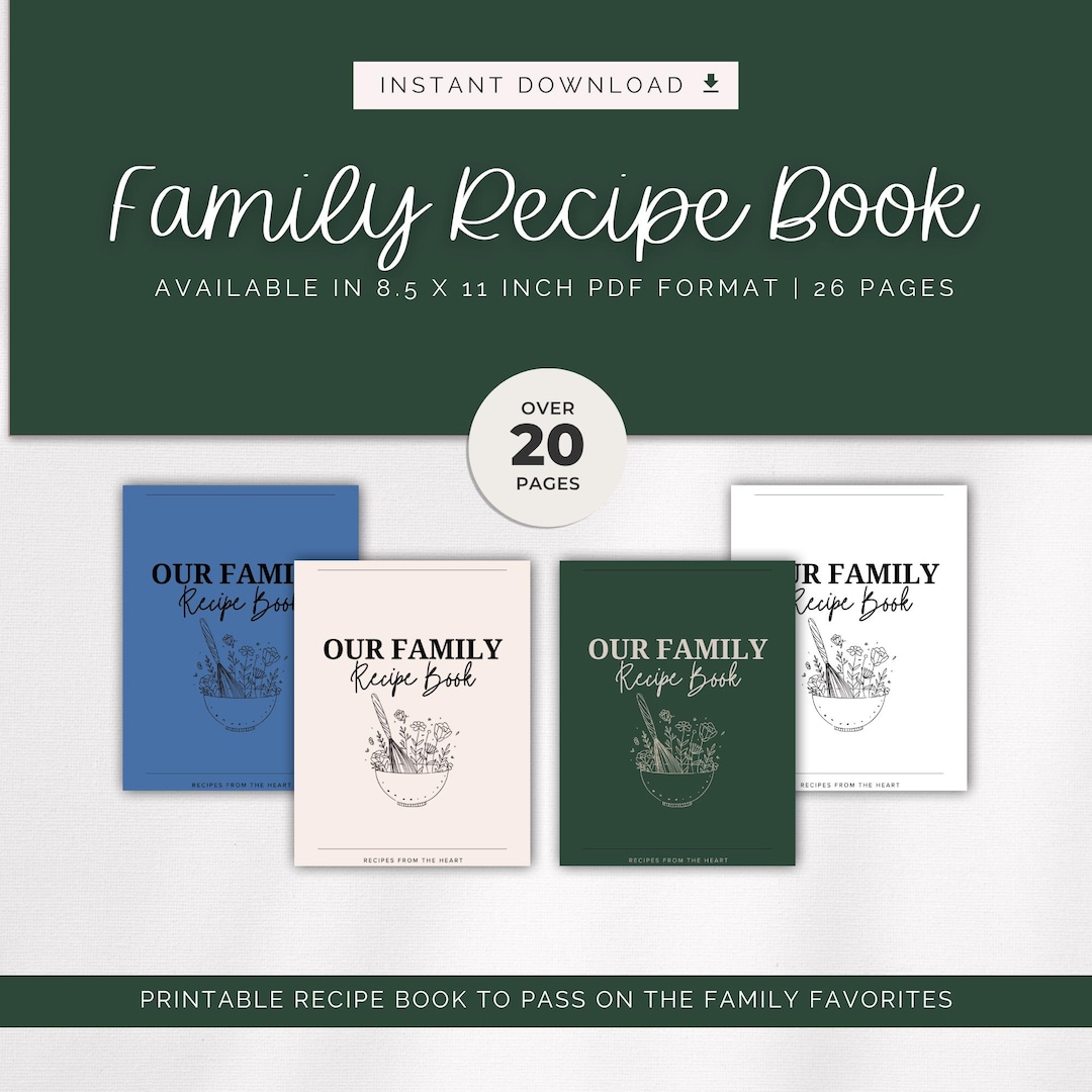 Family Recipe Book Template Printable Cookbook DIY Kitchen Gift for