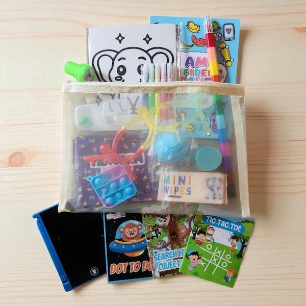 Kids Travel Busy Bag – 13 Piece Activity Kit | Road Trip | Spring break, Easter | 4–10