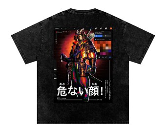 危ない顔: T-shirt oversize in cotone lavato a neve