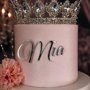 Topper per torta con nome personalizzato, ciondolo per torta di compleanno personalizzato in acrilico a specchio per dolci 16, Quinceañera, festa della principessa