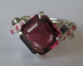 Beautiful Color Natural Pink Red Tourmaline (Rubellite) In Sterling Silver Ring, 3.83Ct. Size 6