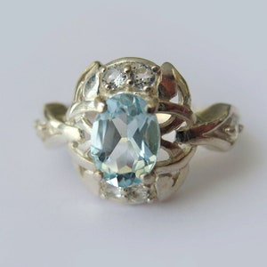 Natural Brazilian Aquamarine, White Topaz In Sterling Silver Ring. Size 6.5