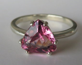 Natural Top-Grade Trillion Pink Tourmaline In White Gold, 2.20ct. Size 6.75