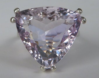 HUGE Light Pink Trillion Amethyst "Rose De France" Cocktail Ring In Sterling Silver 13.82ct. Size 7.25