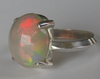 Fire Play Precious Opal „Easter Egg“ Sterling Silber Ring 7,73 ct, Größe 8,5