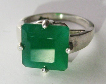 Natural Green Onyx In Sterling Silver Ring, 4.05ct. Size 7