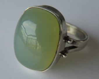 Natural Green Yellow Chalcedony In Sterling Silver Ring, 8.55ct. Size 7.5