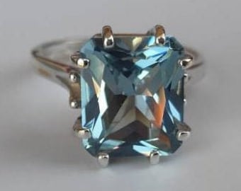 Light Blue Lab Spinel Cocktail Ring In Sterling Silver, 6.15ct. Size 6.75.