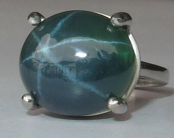 Huge Teal Blue Lab Star Sapphire In Filigree Sterling Silver Cocktail Ring, 21.20ct. Size 7