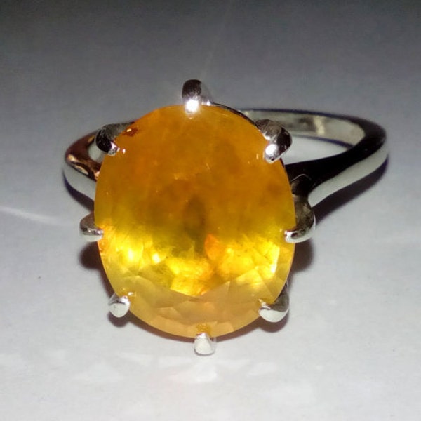 Large Natural Yellow Sapphire In Sterling Silver Ring, 7.5ct. Size 6.75