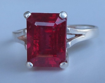 Natural Bright Pink Red Ruby In Sterling Silver Ring, 4.53ct. Size 7