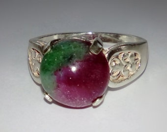 Natural Ruby-Zoisite In Sterling Silver Filigree Ring, 4.85ct. Size 6.75