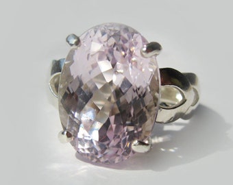 Extra Large Light Pink Kunzite Cocktail Ring In Sterling Silver 16.96ct. Size 7.75