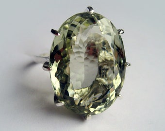 Huge Natural Prasiolite Green Quartz In Sterling Silver Cocktail Ring 24.55ct. Size 6.75