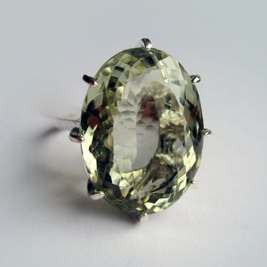 Huge Natural Prasiolite Green Quartz In Sterling Silver Cocktail Ring 24.55ct. Size 6.75