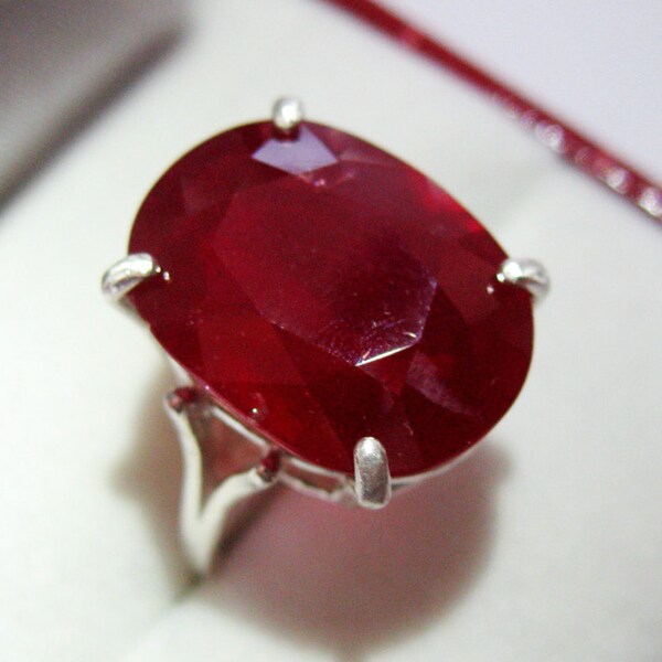Large Natural Ruby In Sterling Silver Cocktail Ring, 12.88ct. Size 6.75