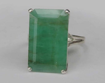 Extra Large Natural Emerald In Sterling Silver Cocktail Ring, 11.78 ct Size 8